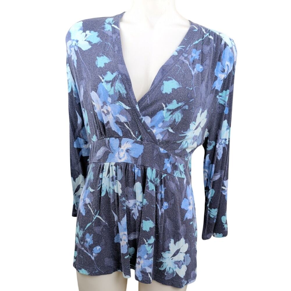 Women's Croft & Barrow Wrap Style Tunic Blouse Blue Floral Mature Large